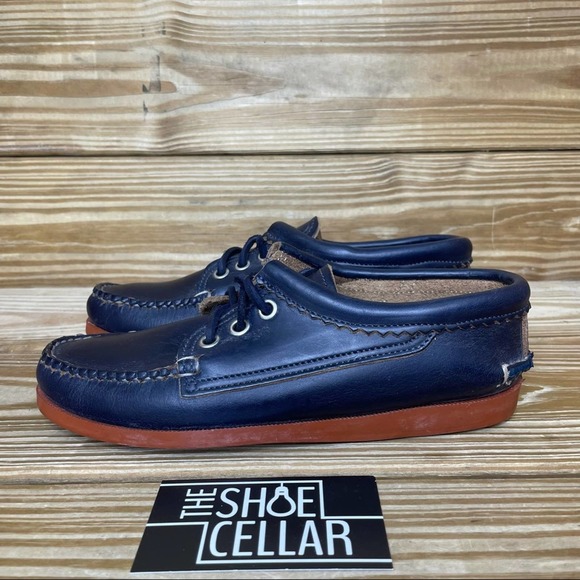 Quoddy Women’s 5 Blucher Moccasin Loafer Dark Blue Leather Lace Up Shoe - Picture 3 of 7